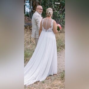 Anthropologie JENNY YOO ELINOR DEEP V-NECK LACE & ILLUSION WEDDING GOWN